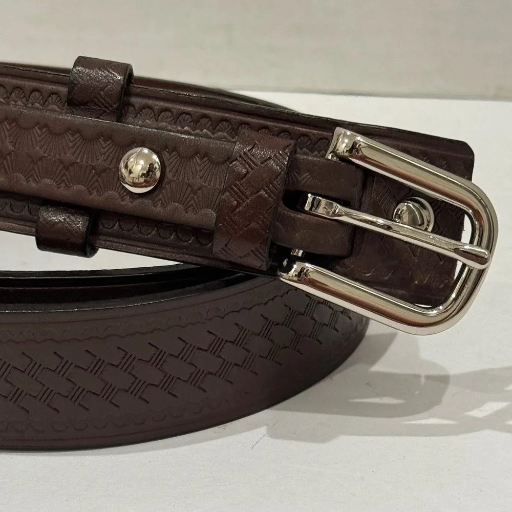 Cabelas Leather Belt Men 42 Brown Basketweave Tooled Western Rodeo Ranger Style